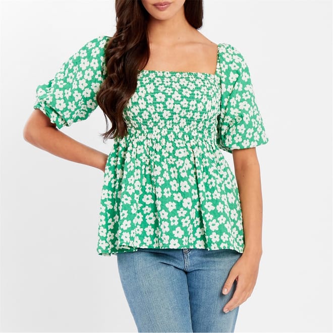 Square Neck Regular Fit Waffle Blouse
