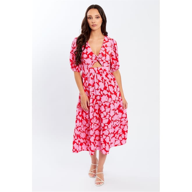 Baby Pink V-Neck Midi Dress