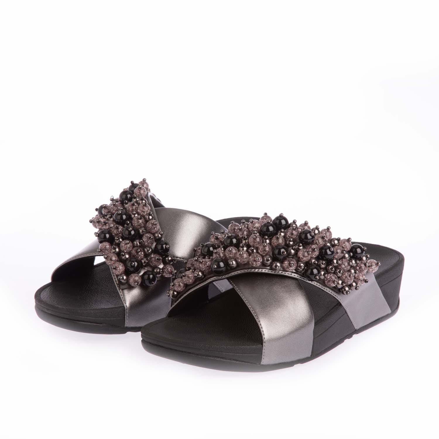 Grey black Fit Flop Lulu Bauble Bead Cross Slide Sandals Get The Label