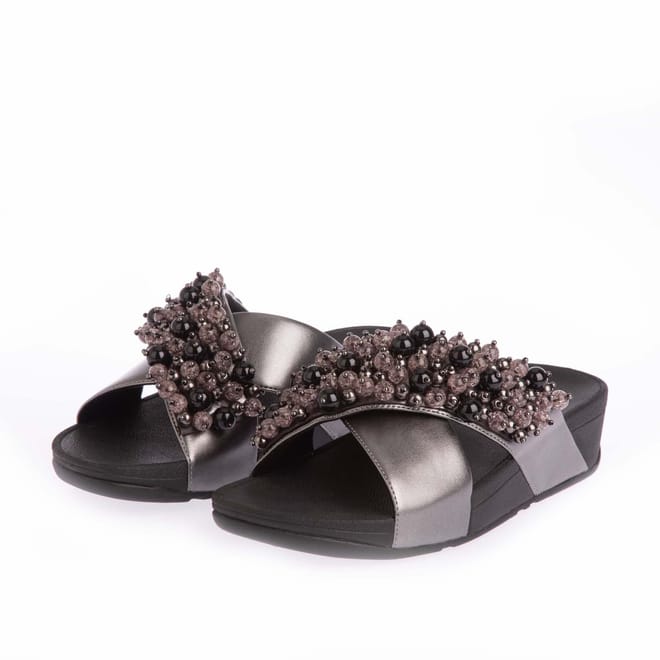 Lulu Bauble-Bead Cross Slide Sandals