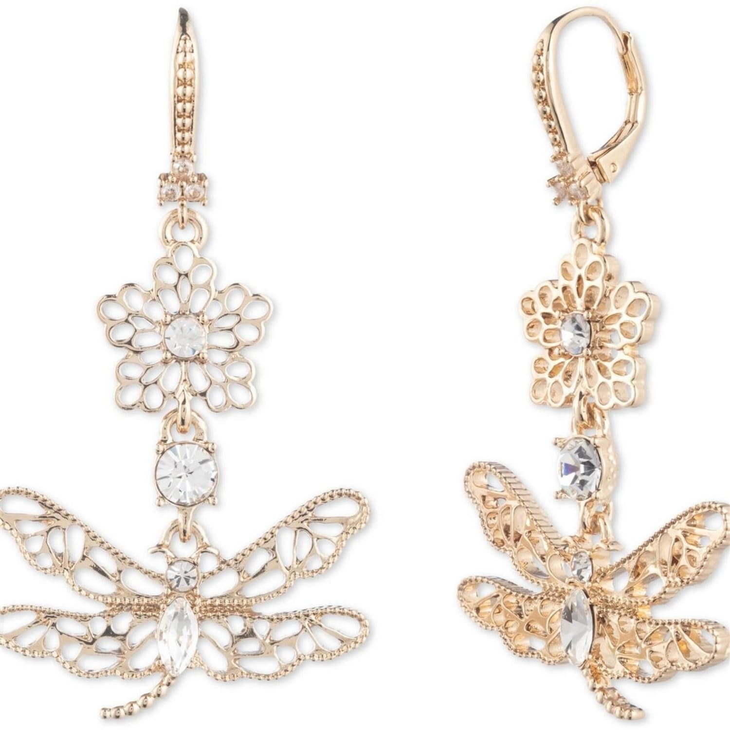 Brass Crystal Dragonfly with Drop Earrings Brass Crystal Dragonfly with Drop Earrings