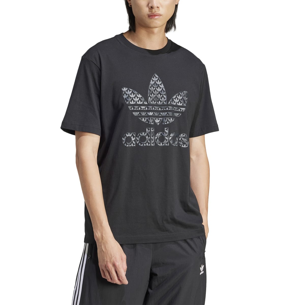 Black Grey adidas Originals Classic Monogram Graphic T-Shirt