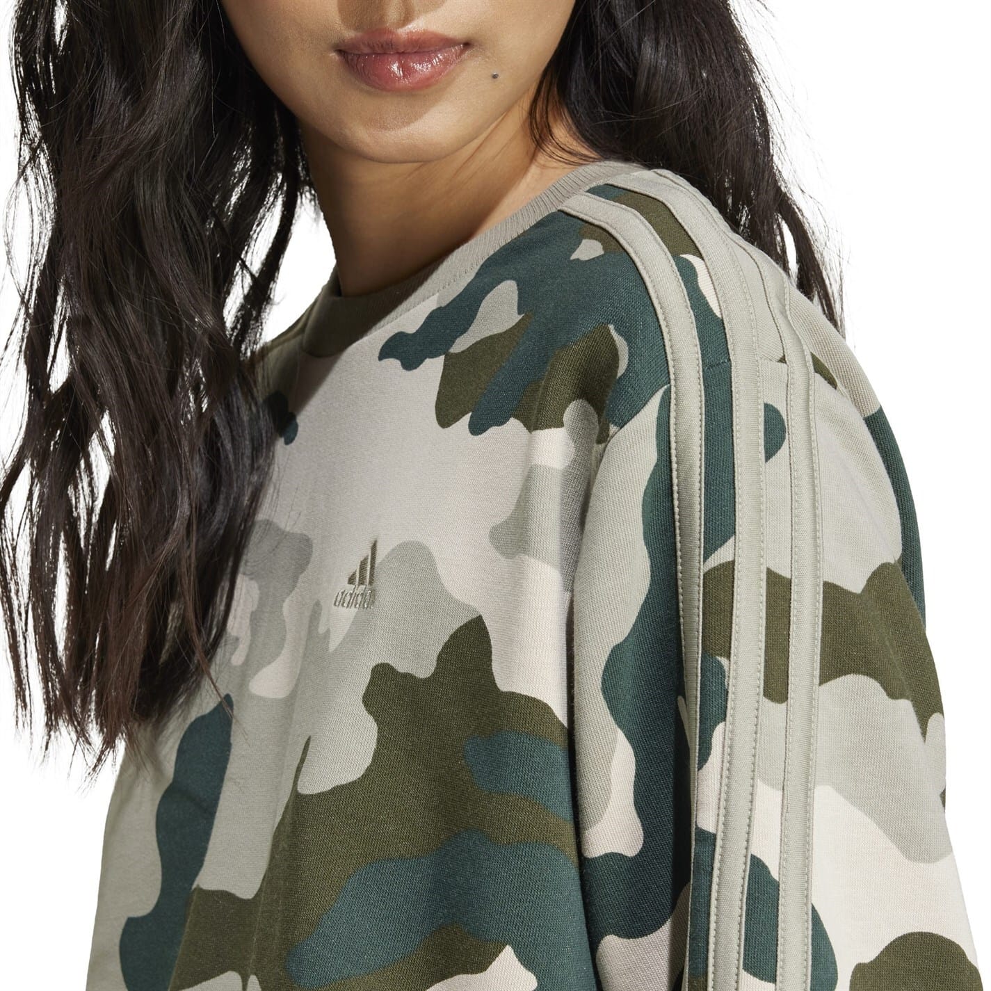 Green adidas Essentials 3 Stripes Camo Print Cropped
