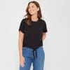Cropped Crew Neck Tie Front T-Shirt