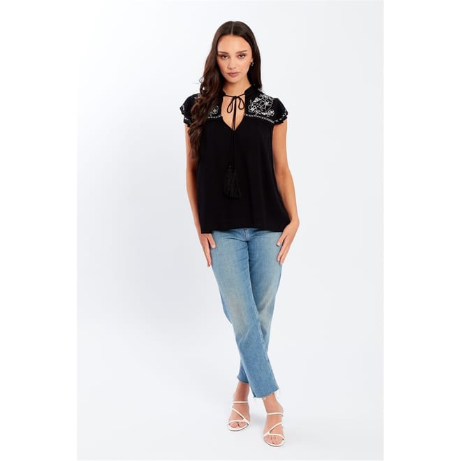 V-Neck Embroided Crinkle Blouse
