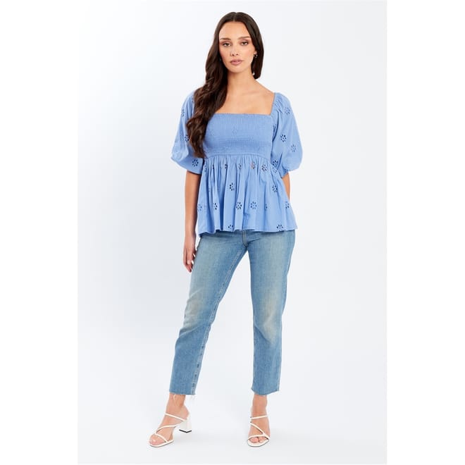 Square Neck Broderie Blouse