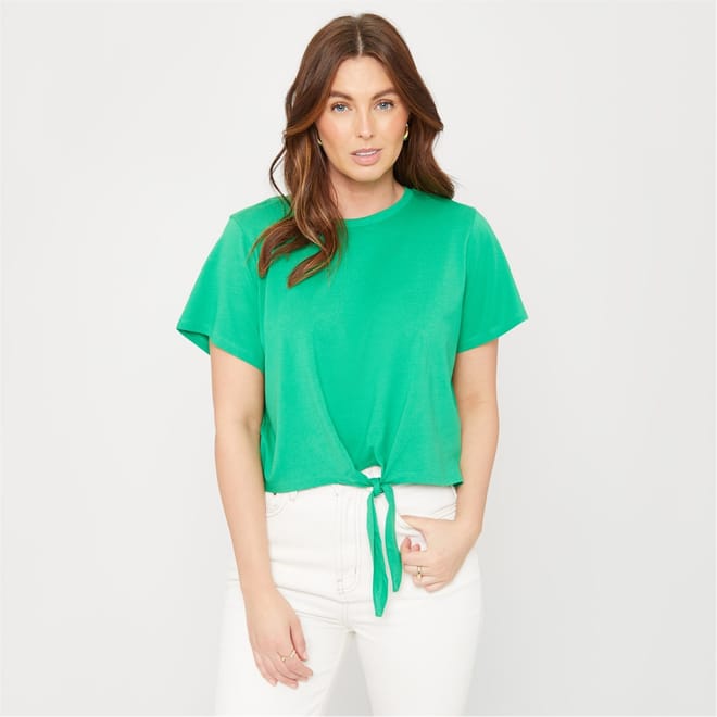 Cropped Tie Front Regular Fit T-Shirt