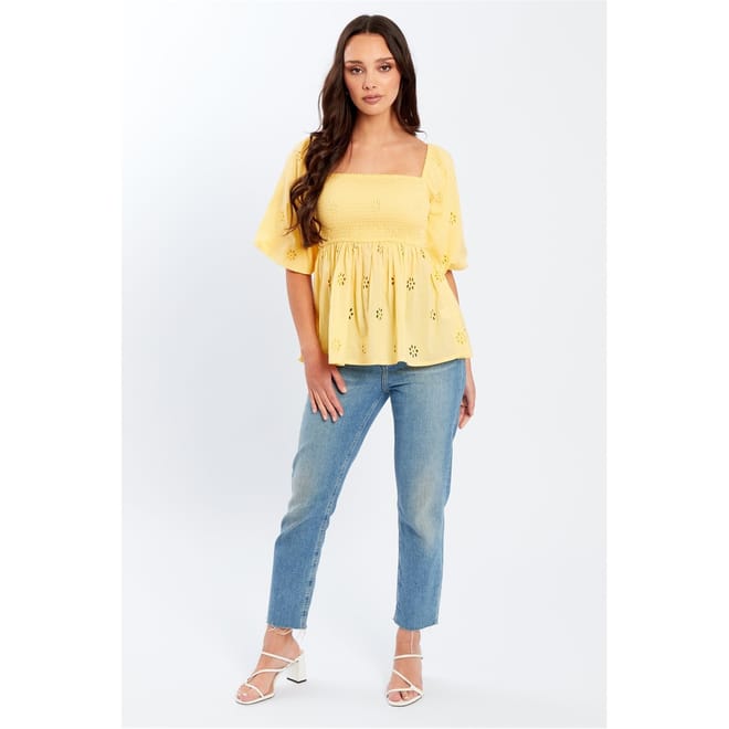 Square Neck Short Sleeve Blouse