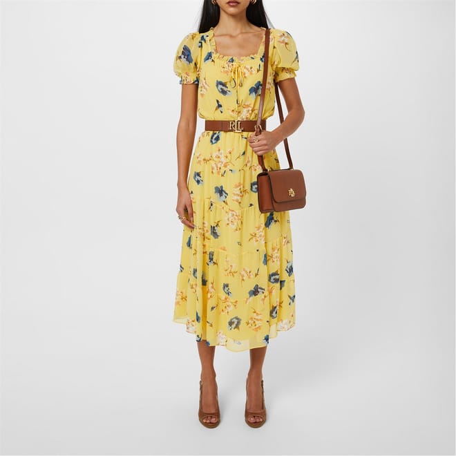 Georgette Puff Sleeve Midi Dress