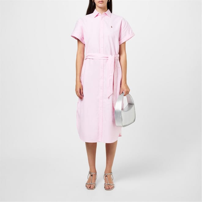 Belted Short Sleeve Oxford Shirtdress
