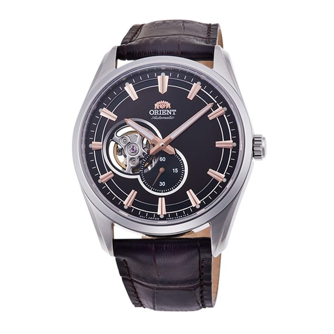 Contemporary Semi Skeleton Leather Strap Automatic Dress Watch